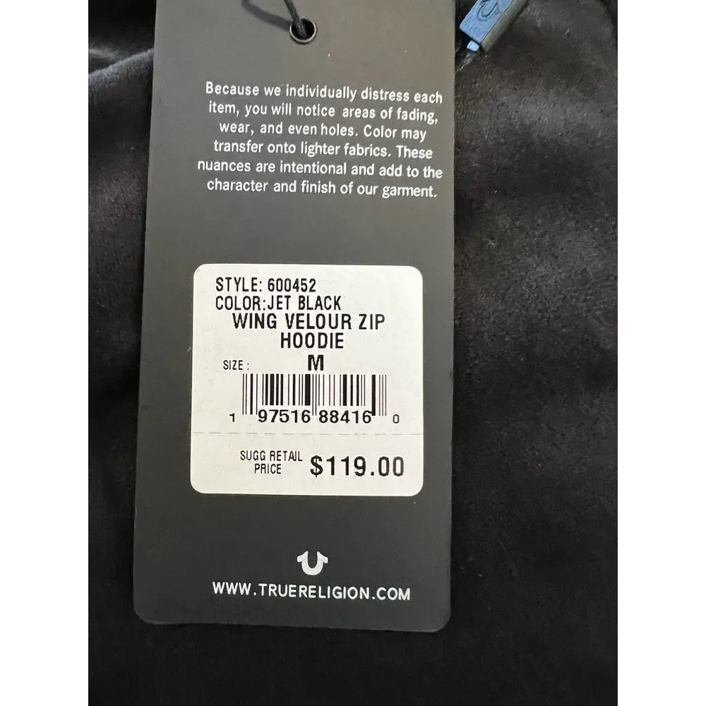 True Religion NWT Hoodie Mens M Black Buddha Full Zip Sweatshirt Jacket Sweater